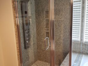 Granite Wrapped Shower with Glass Installed Granite Wrapped Shower with Glass Installed