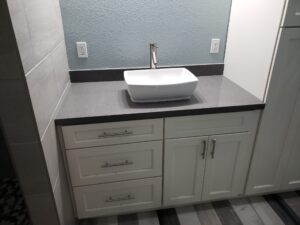 Custom vanity with top mount sink installation