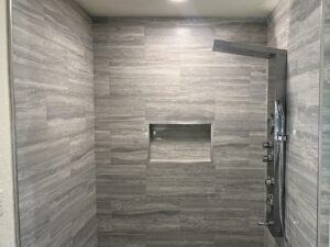 Custom shower with 12x24 porcelain tile
