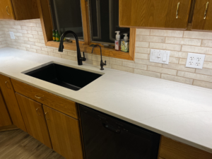 Custom White Quartz with Black Undermount Sink Fabrication & Installation